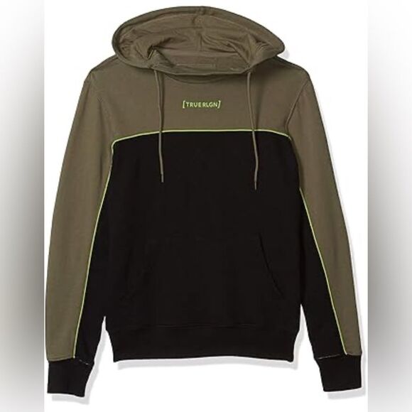 True Religion Men's Black and Olive Hoodie color block men’s medium EUC - Picture 1 of 5